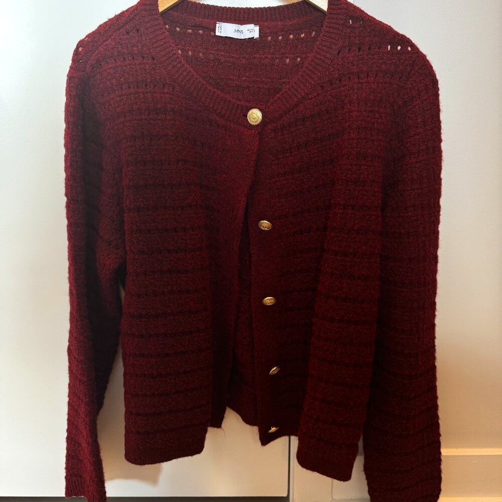 Mango Red Knit Cardigan w/ Gold Buttons - Women's XL